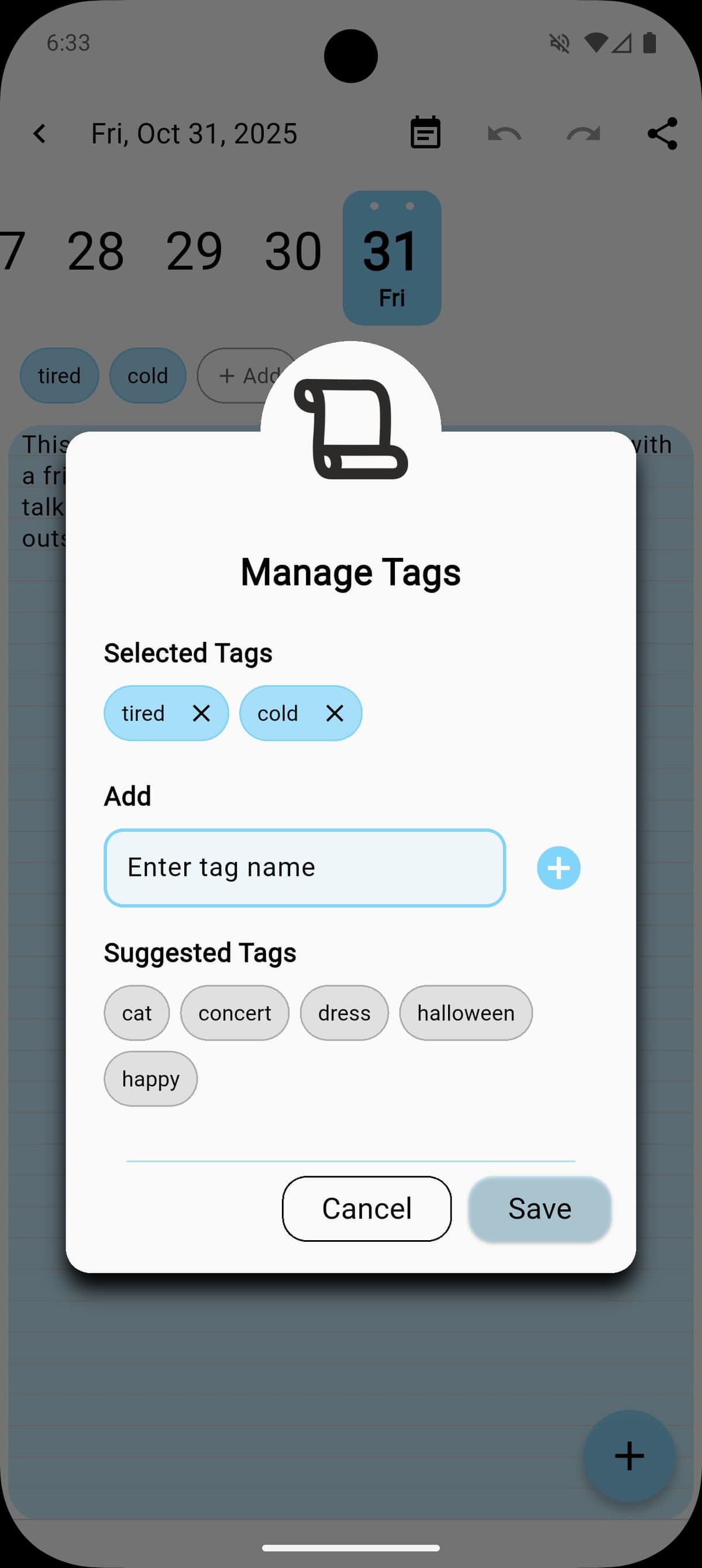 Day Tags Feature - Adding Tags